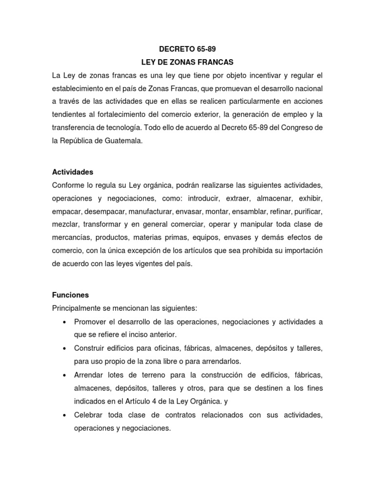 Ley de Zonas Francas | PDF | aduana | Beneficio (economía)