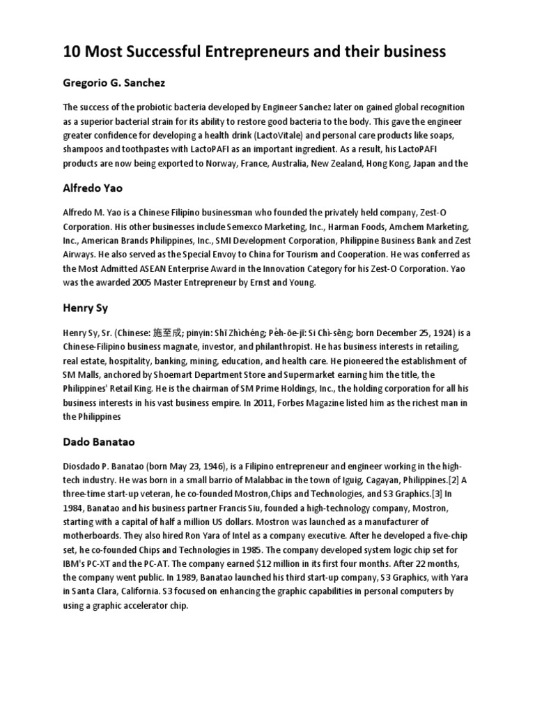 10 Most Successful Entrepreneurs And Their Business Pdf Retail Foods