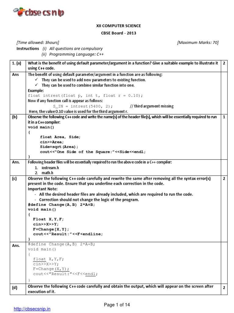 CS XII 2013 Question Paper Solutions | PDF | Parameter (Computer ...