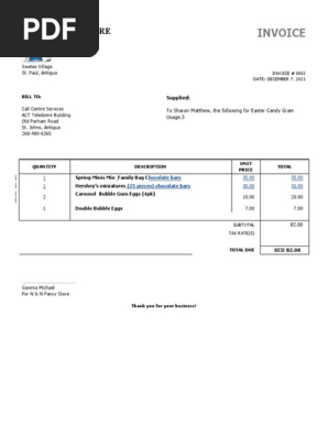Easter Candy Invoice