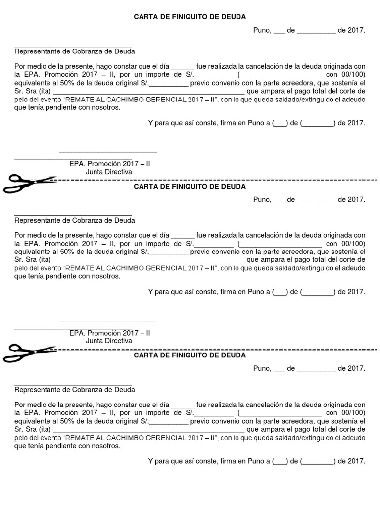 Carta de Finiquito de Deuda  Finanzas (general)  Business