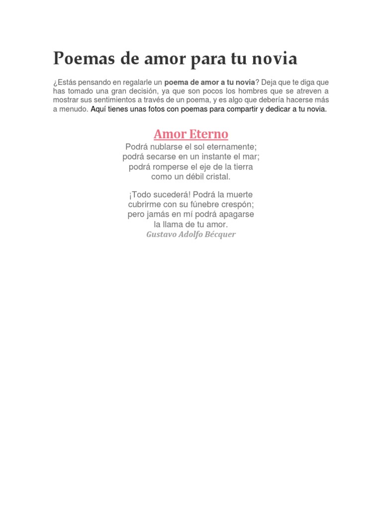 Poemas Para Dedicar A Tu Novia Poemas de Amor para Tu Novia | PDF