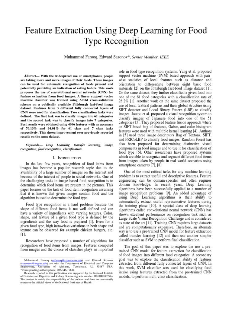 Feature Extraction Using Deep Learning For Food Type Recognition | PDF ...