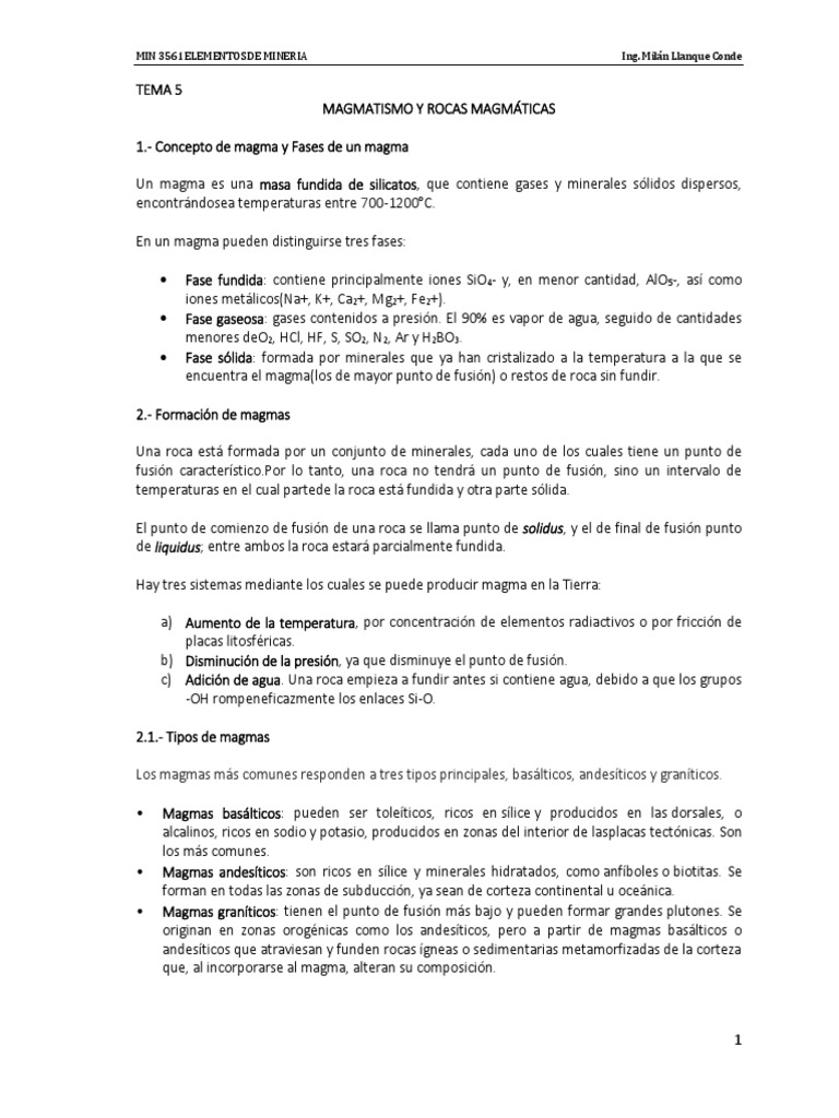 Tema 8 Magmatismo y Rocas Magmáticas | PDF | Magma | Roca ígnea