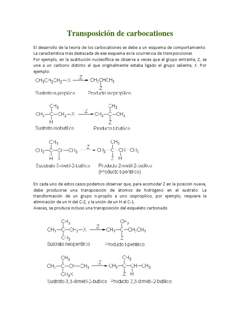 Transposición de Carbocationes en SN1 | PDF | Química Orgánica | Química