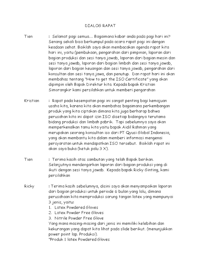 Contoh Dialog Rapat Perusahaan Aneka Macam Contoh