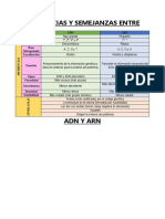 Tabla Diferencias y Semejanzas Entre ADN y ARN