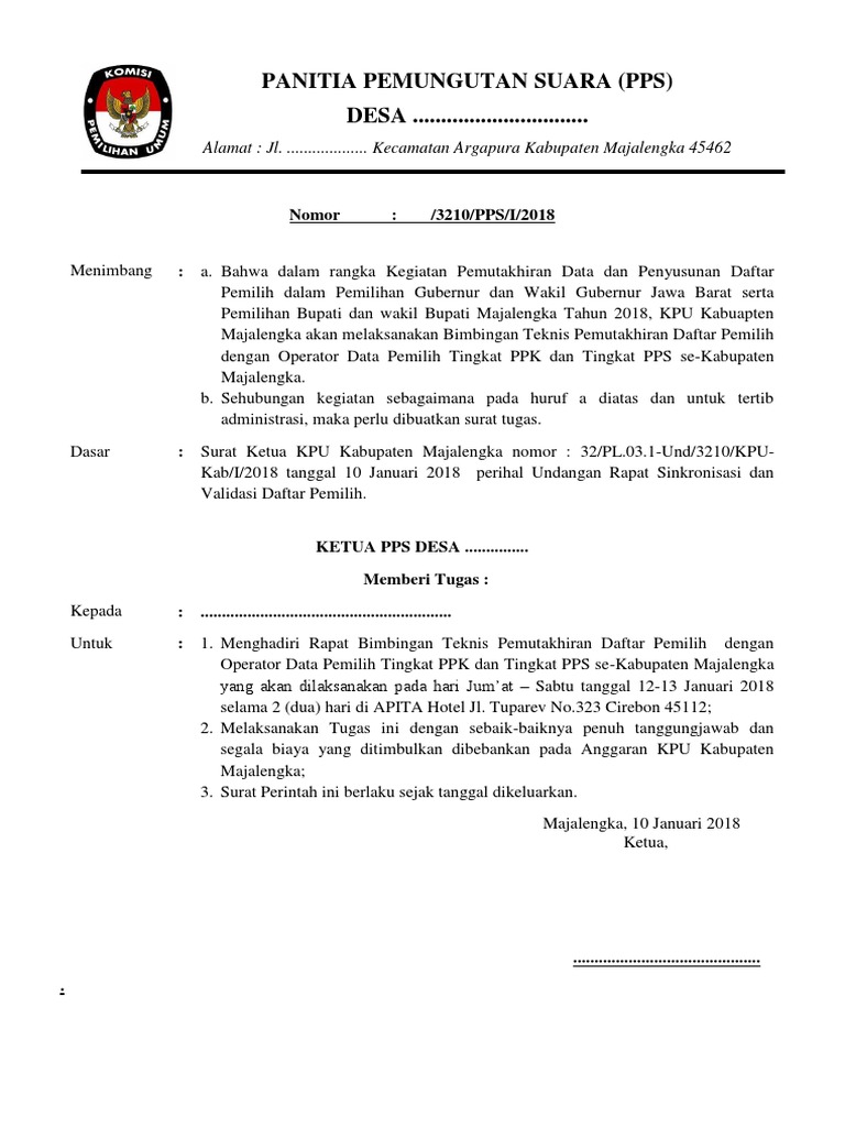 Surat Tugas Pps Bimtek Apita