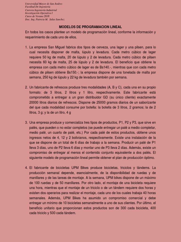 Modelos de Programación Lineal en Ingeniería | PDF | Science ...