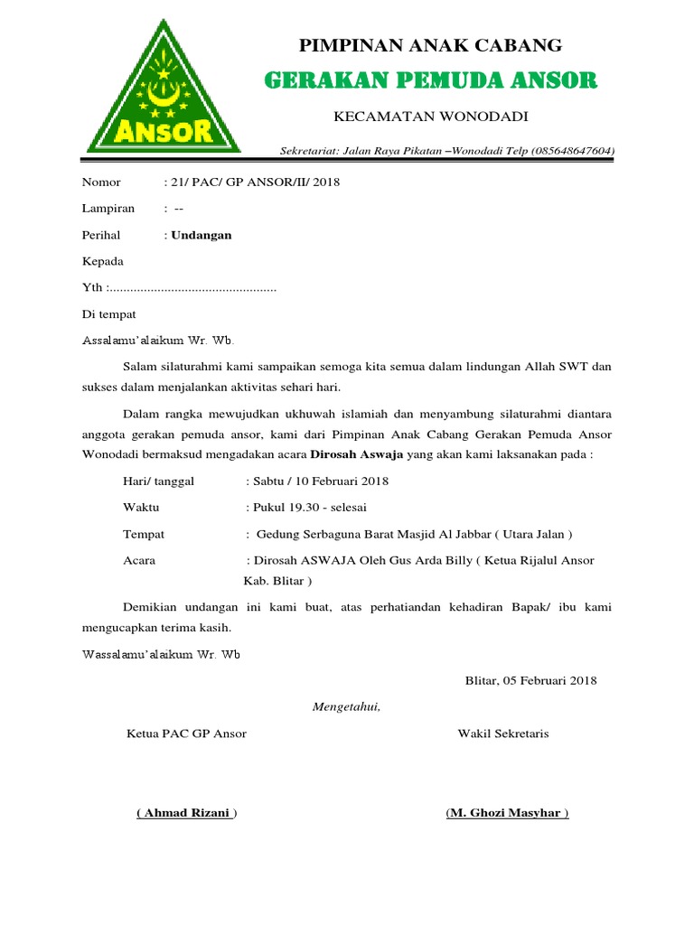 Contoh Kop Surat Rijalul Ansor Contoh Kop Surat