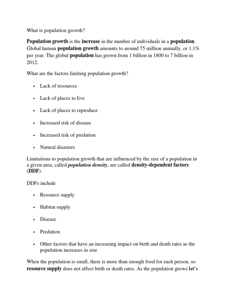 Factors Influencing Population Growth | PDF