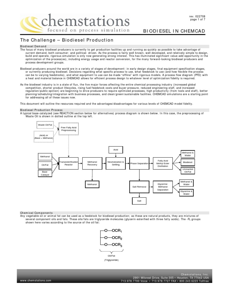 Biodiesel in Chemcad The Challenge - Biodiesel Production | PDF ...