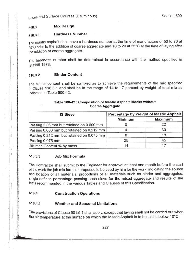 MORTH Specifications For Road Bridge Mastic Asphalt Works 5th Revision
