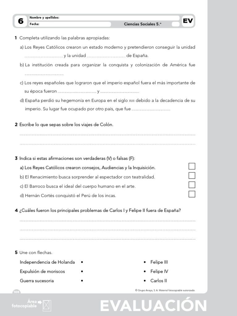 Tema 6 Sociales5º PDF | PDF | Imperio español | España
