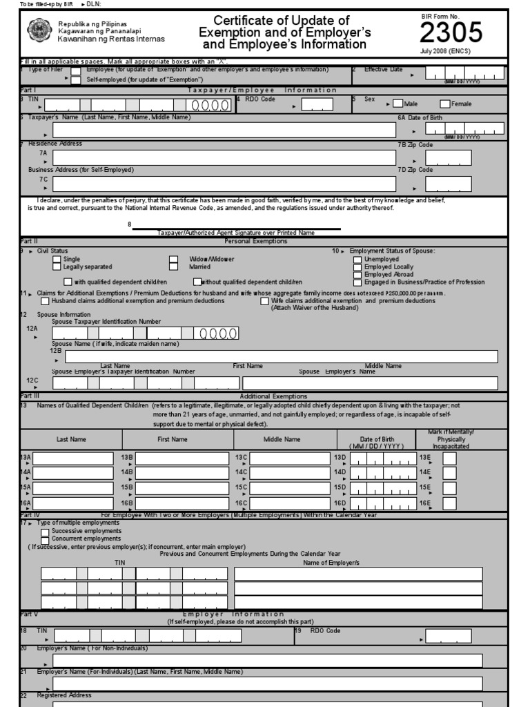BIR form2305 Marriage