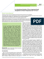 Comparison of The Changes in Nutritional Quality of Three Important Small Indigenous Fish Species in Bangladesh at Room Temperatur