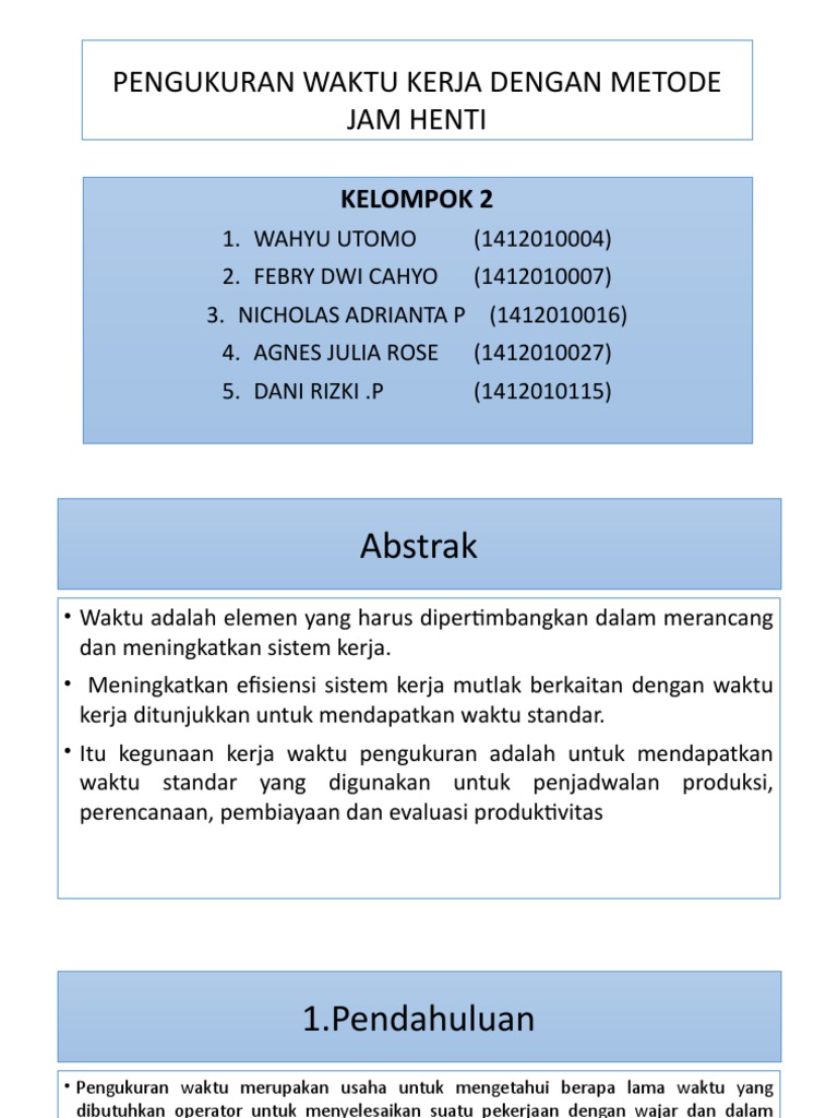 Pengukuran Waktu Kerja Dengan Metode Jam Henti | PDF