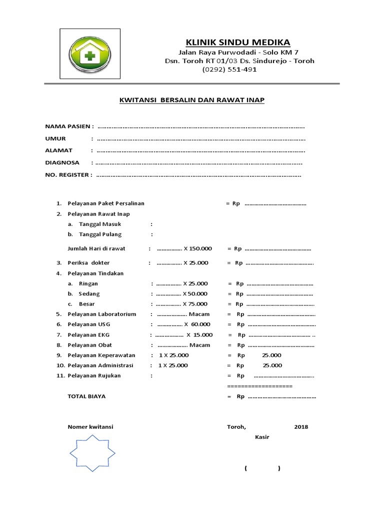 Kwitansi Rawat Inap Dan Bersalin KLINIK SINDU MEDIKA