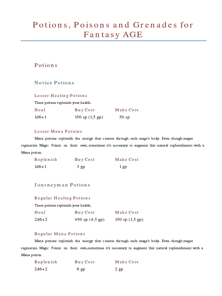 Potions and Poisons for Fantasy AGE | PDF | Poison | Magician (Fantasy)