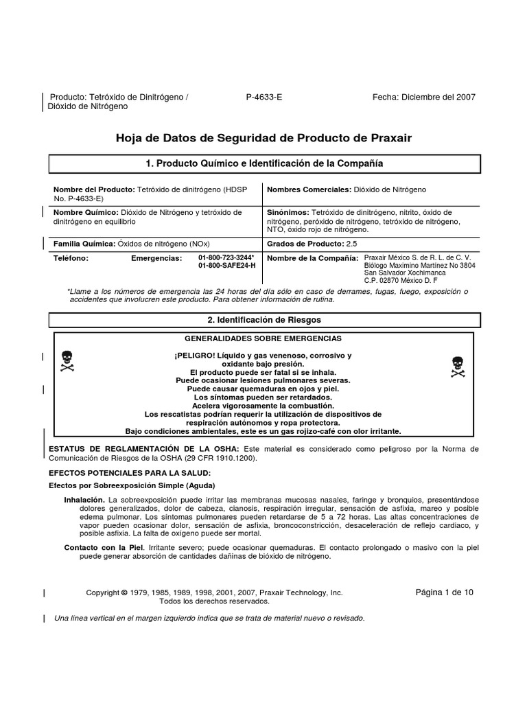 HOJA de SEGURIDAD Dioxido de Nitrogeno Hds p4633e 2007 ...