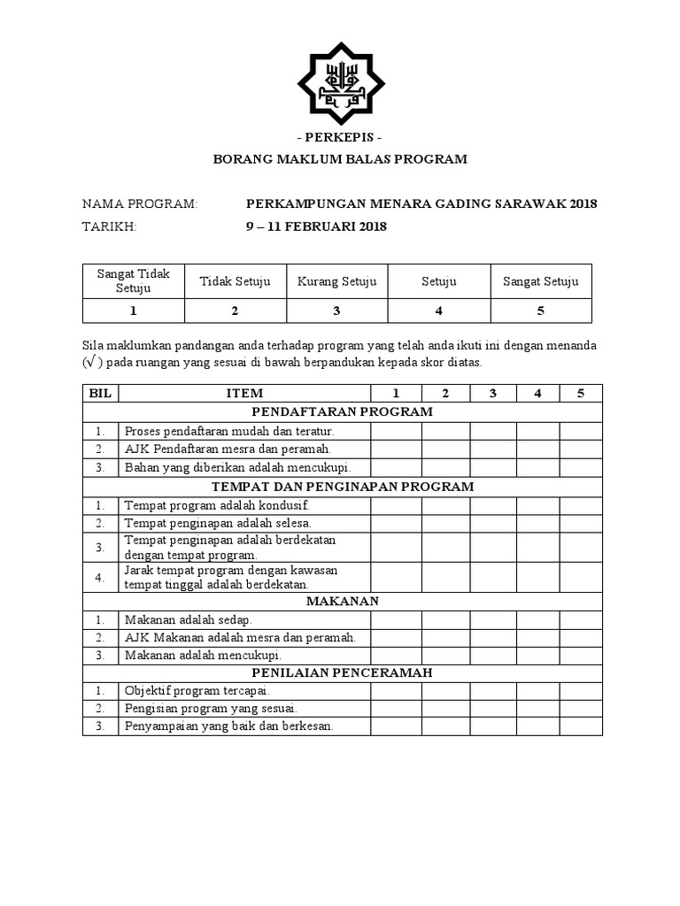 borang maklum balas program