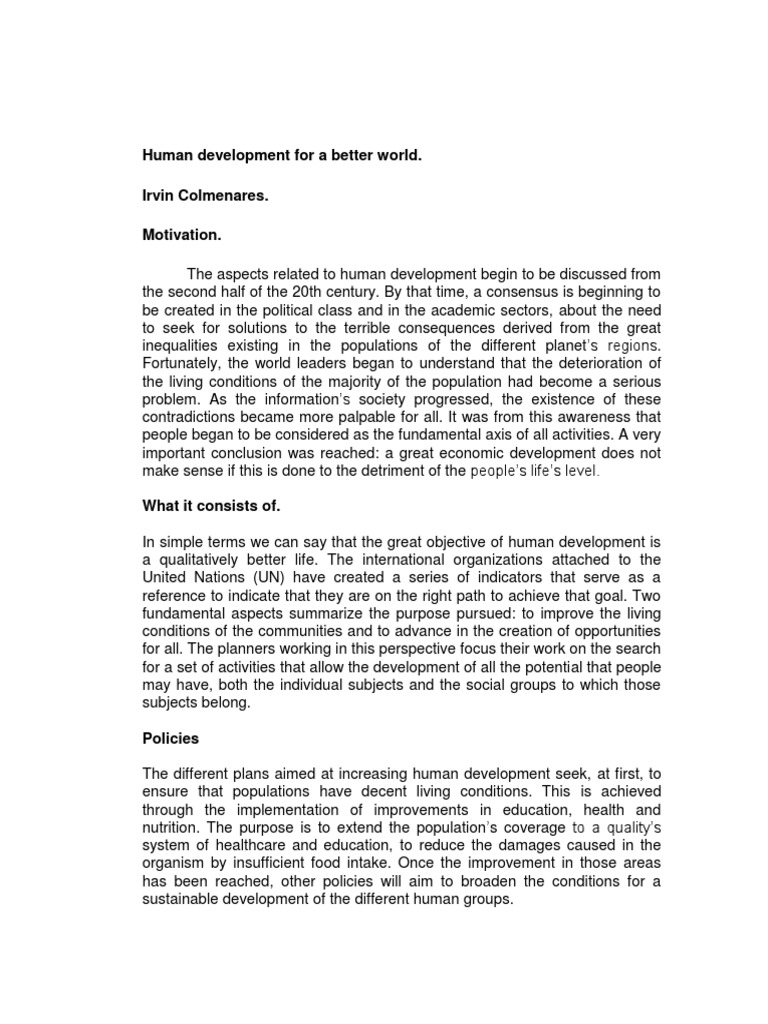 Human Development For A Better World. | PDF | Human Development ...