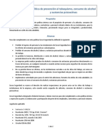 Politica Prevencion A La Adiccion, Consumo de Alcohol y Sustancias Psicoactivas