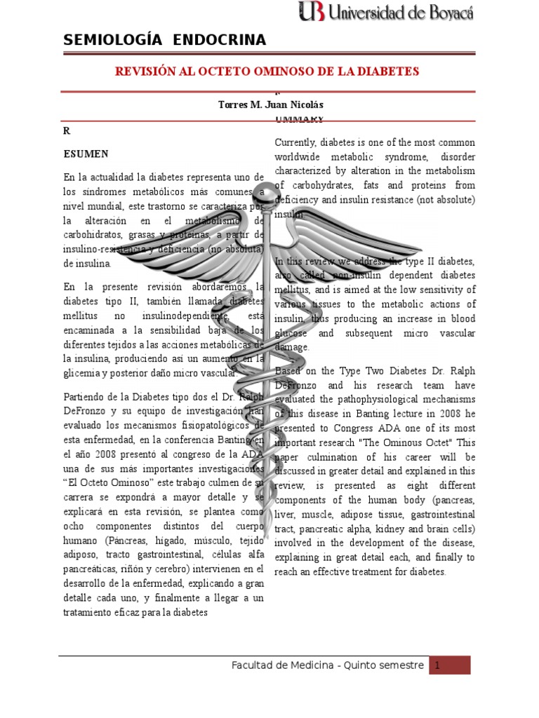 Octeto Ominoso de La Diabetes PDF Diabetes mellitus Endocrino