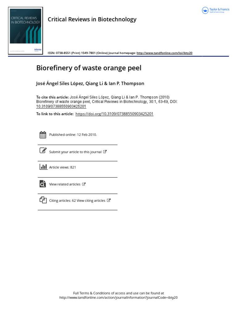 Biorefinery of Waste Orange Peel | PDF | Anaerobic Digestion | Biomass