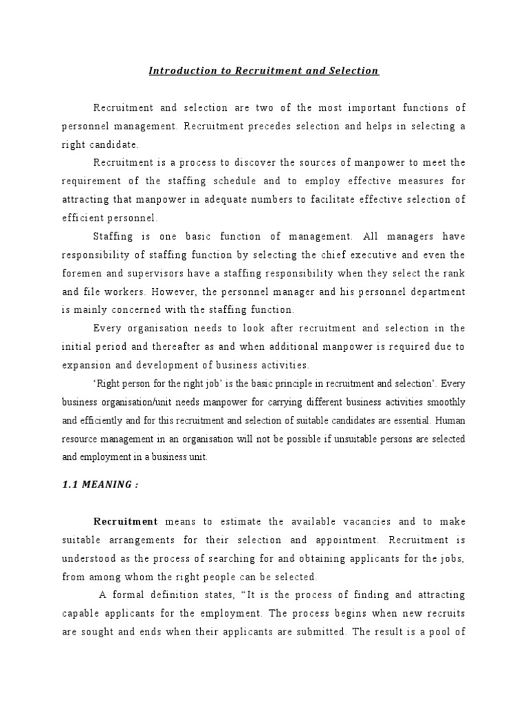 Introduction To Recruitment and Selection | PDF | Recruitment | Human ...