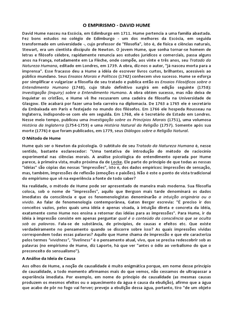 O Empirismo de David Hume | PDF | David Hume | Milagre