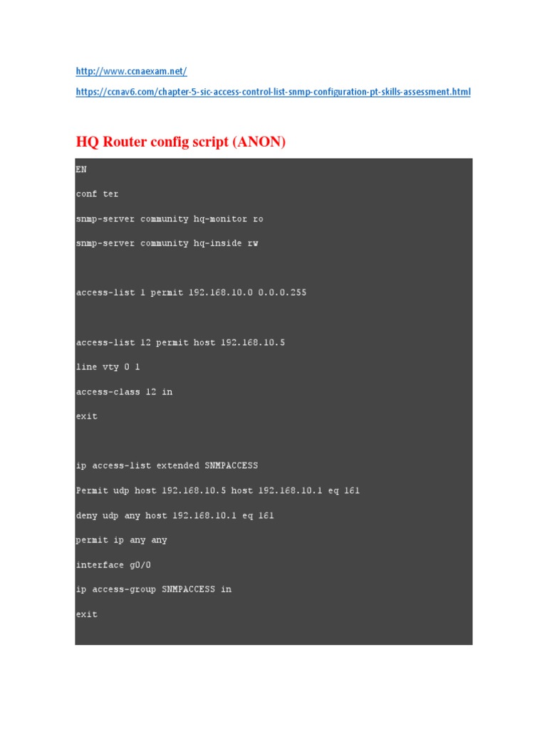 Chapter 5 SIC Access Control List and SNMP Configuration PDF