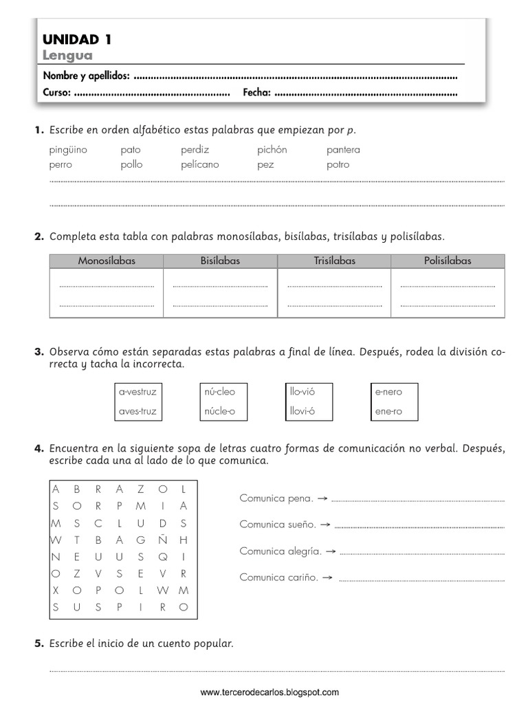 Actividades de palabras por sílabas | PDF | Artes del Lenguaje y ...