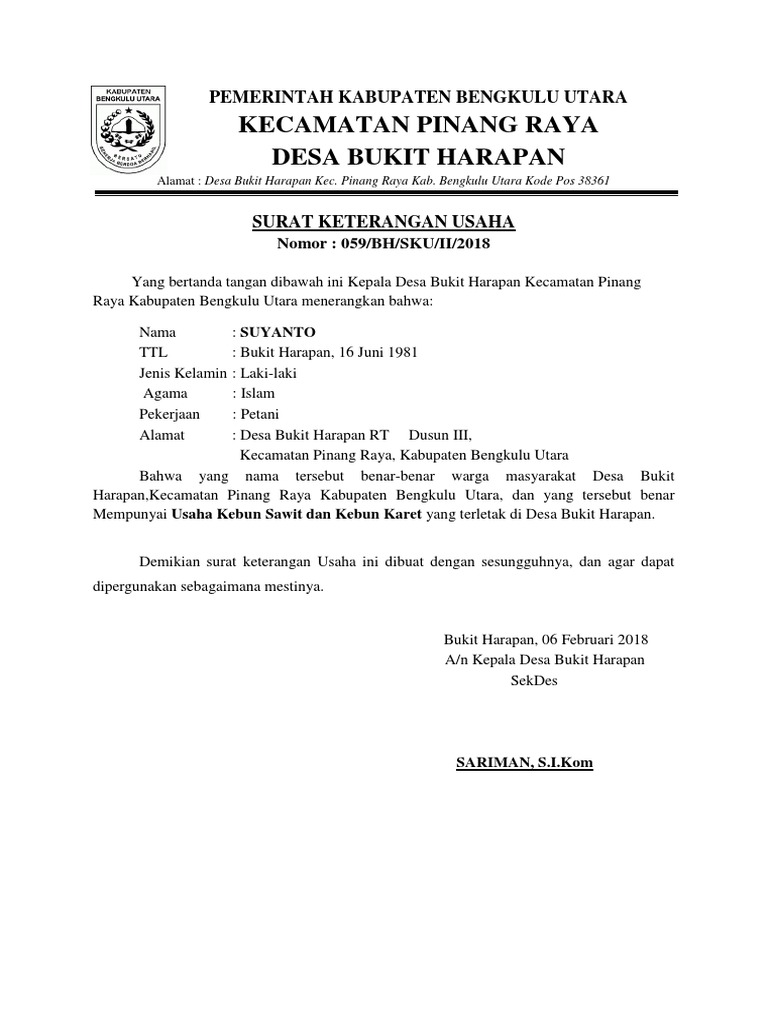 Surat Keterangan Usaha