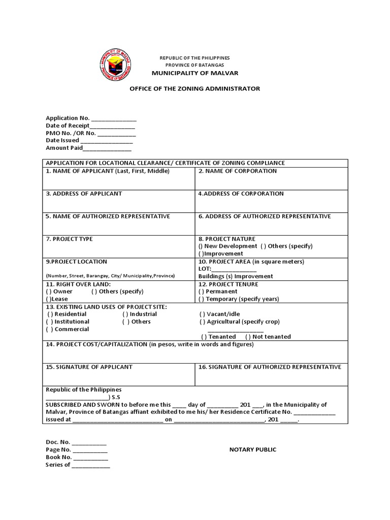 ZoningApplicationForm & Locational Clearance Download Free PDF