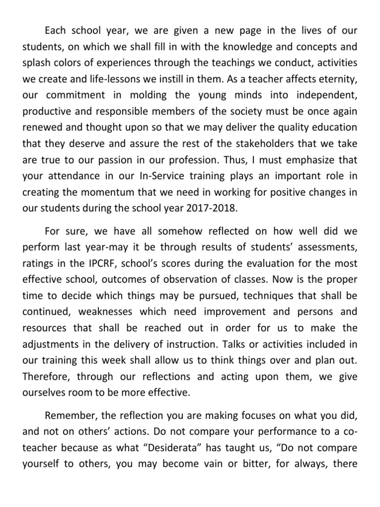 Speech for Principals and Teachers on school opening after