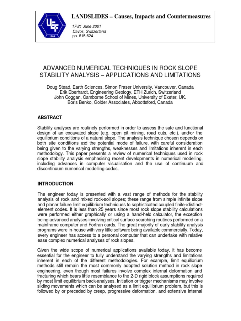Advanced Rock Slope Stability Techniques | PDF | Applied And ...