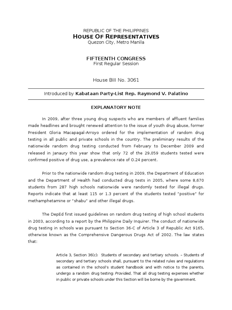 HB 3061 Abolishing Random Drug Testing in Schools PDF Substance