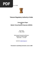 Telecom Regulatory Authority of India: Consultation Paper On Mobile Virtual Network Operator (MVNO)