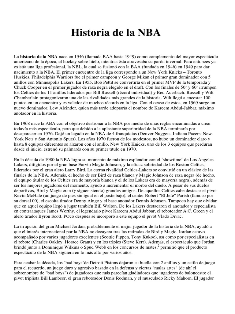 Nba Historia | PDF | Asociacion Nacional de Basquetbol | los Lakers de ...