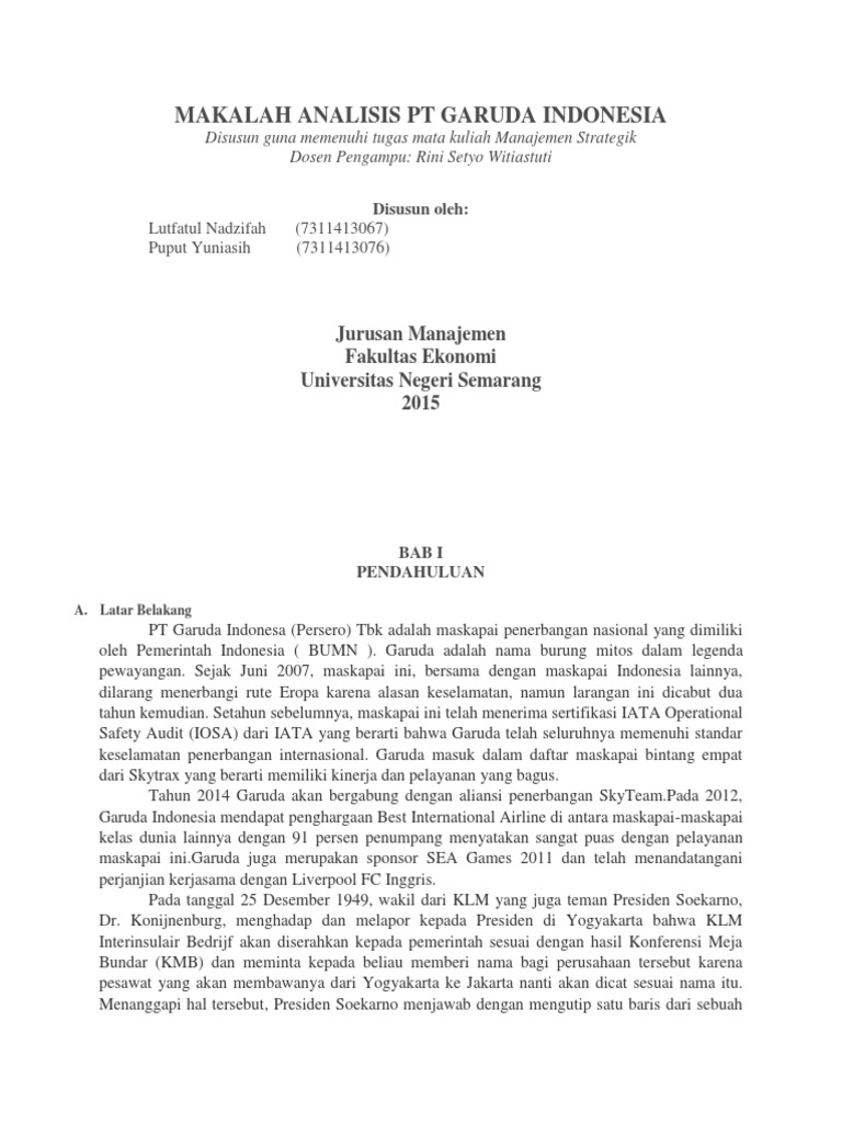 Makalah Analisis Pt Garuda Indonesia