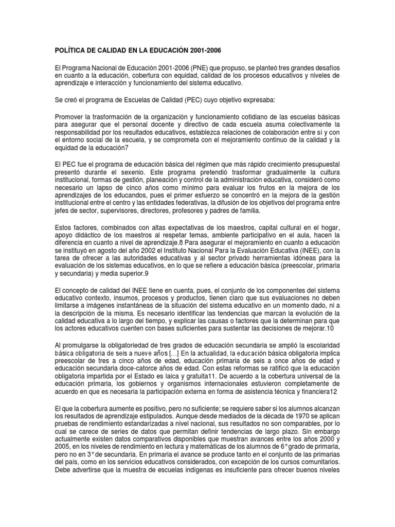 Calidad Educativa en México 2001-2006 | PDF | Educación primaria ...