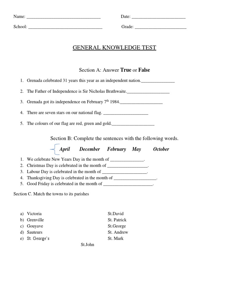 General Knowledge Test 2 PDF