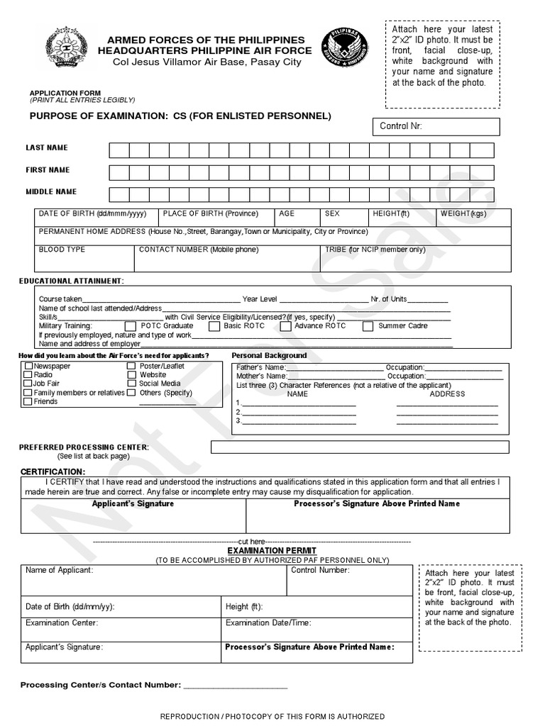 Philippine Air Force Application Form | PDF | Test (Assessment) | Military