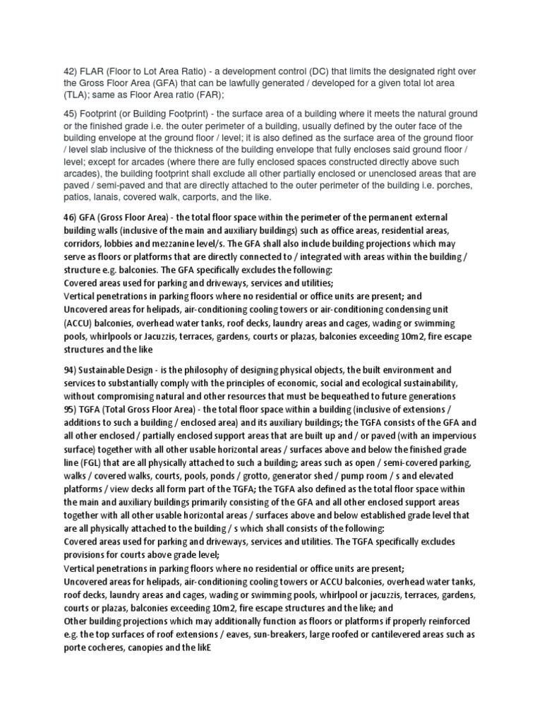 Definitions of Key Terms Related to Building Development Controls and Calculations of Floor Area