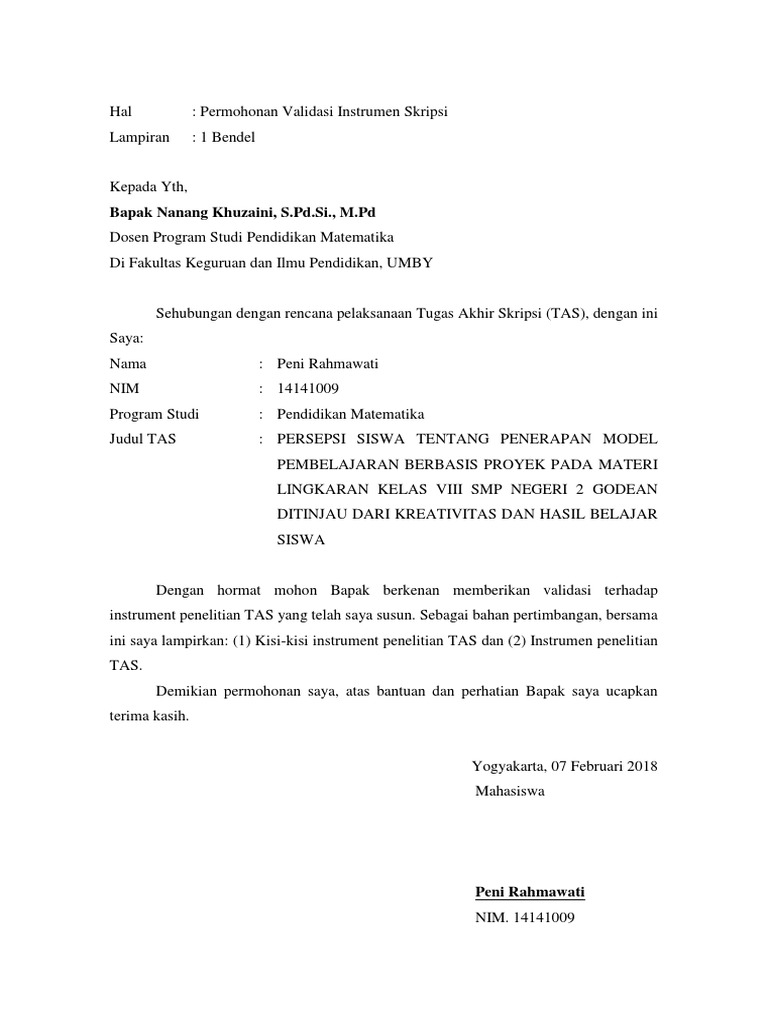 Contoh Surat Permohonan Validasi Instrumen Http Eprints Uny Ac Id 8537 5 Lampiran 10503247003 Pdf.
