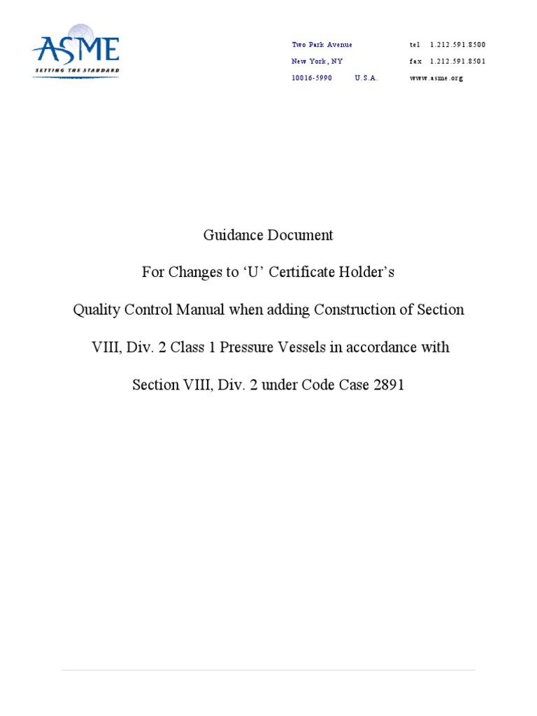 ASME VIII Div 2 Class 1 QC Manual Guide | PDF | Specification ...