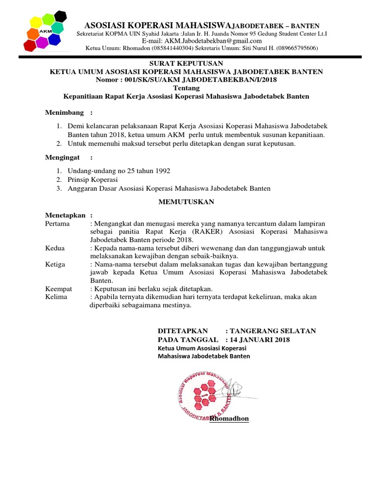 Susunan Panitia Rapat Kerja 2018 | PDF