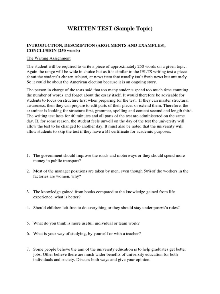 2 Writing Test Sample Question PDF Cognition Communication