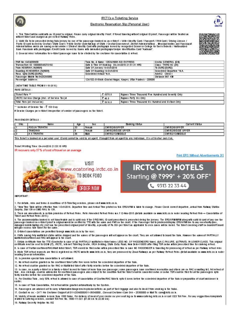 IRCTC e-Ticketing Guidelines and Details | PDF | Identity Document ...